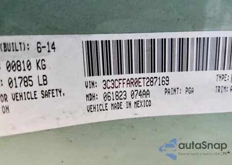 2014 Fiat 500 Pop z USA, uszkodzony, nr VIN 3C3CFFAR0ET287169